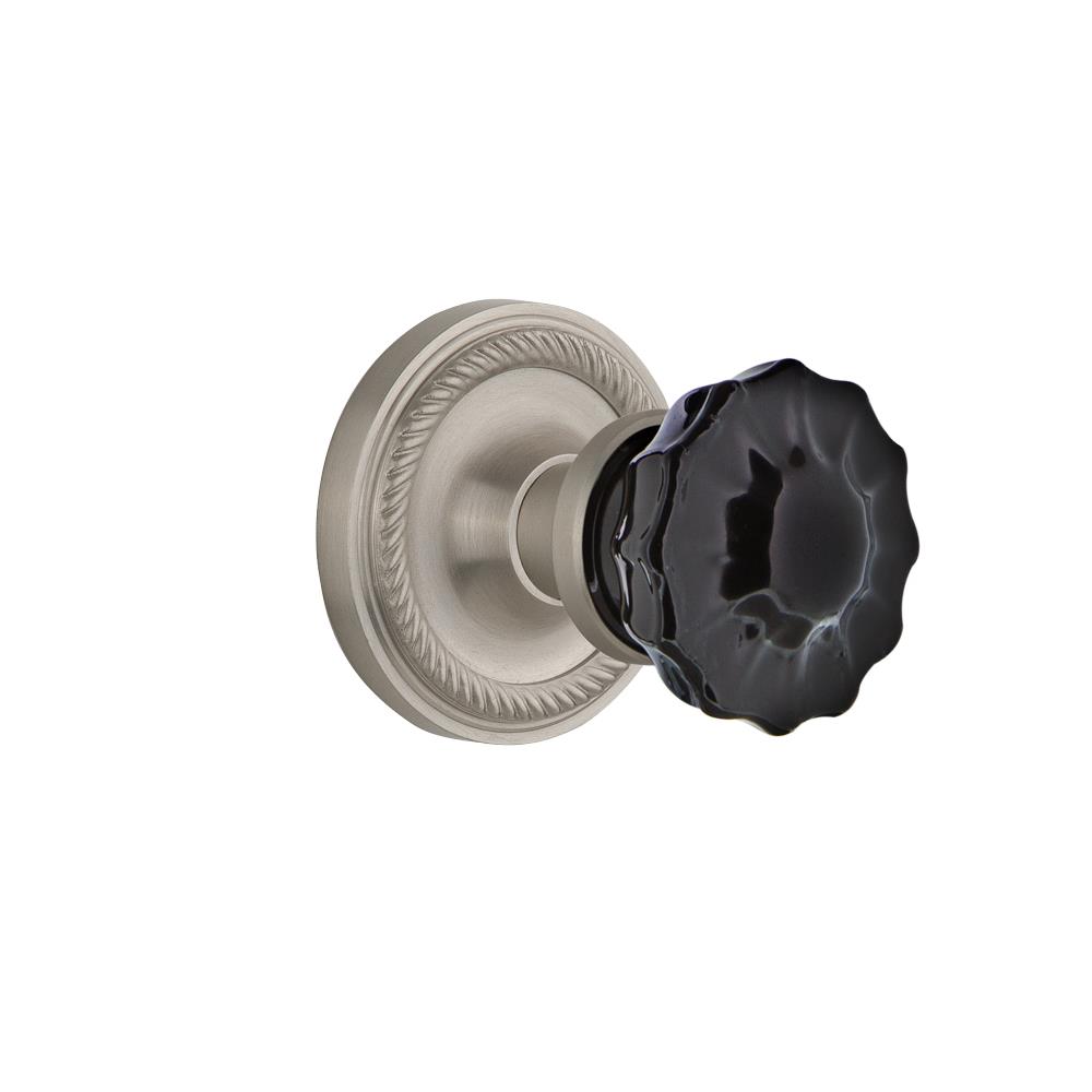 Nostalgic Warehouse ROPCRB Colored Crystal Rope Rosette Interior Mortise Crystal Black Glass Door Knob in Satin Nickel